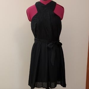 NWT Loft Halter Neck Lined Zip Back Dress With Self Belt Black Size 2